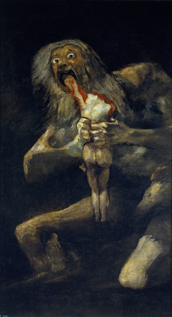 벽에 그린 괴물 · 검은 그림 연작 중 「제 자식을 삼키는 사투르누스」(Saturno devorando a su hijo), 1820-23. 귀머거리의 집 벽에 그려졌다. 이 전시에는 실물이 아니라 재현으로 들어왔다. ⓒFrancisco Goya / Wikimedia Commons