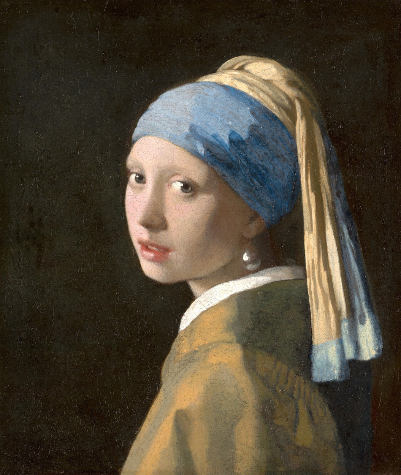 The one painting this run is built on · Girl with a Pearl Earring, painted around 1665. A small picture, 44.5cm by 39cm. ⓒJohannes Vermeer, Public domain, Wikimedia Commons