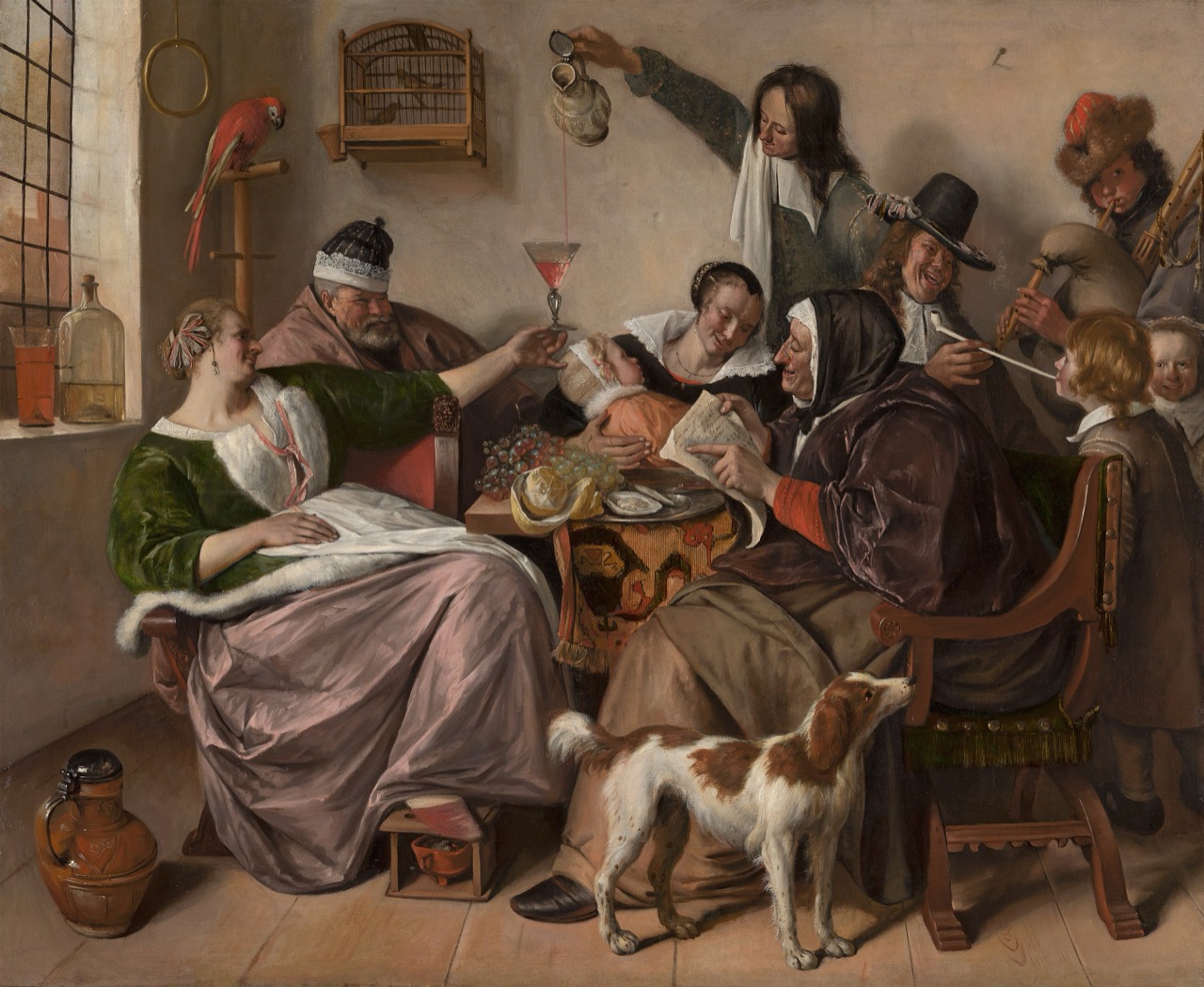 Genre painting section · Jan Steen, As the Old Sing, So Pipe the Young (about 1663 to 1665). ⓒJan Steen, Public domain, Wikimedia Commons