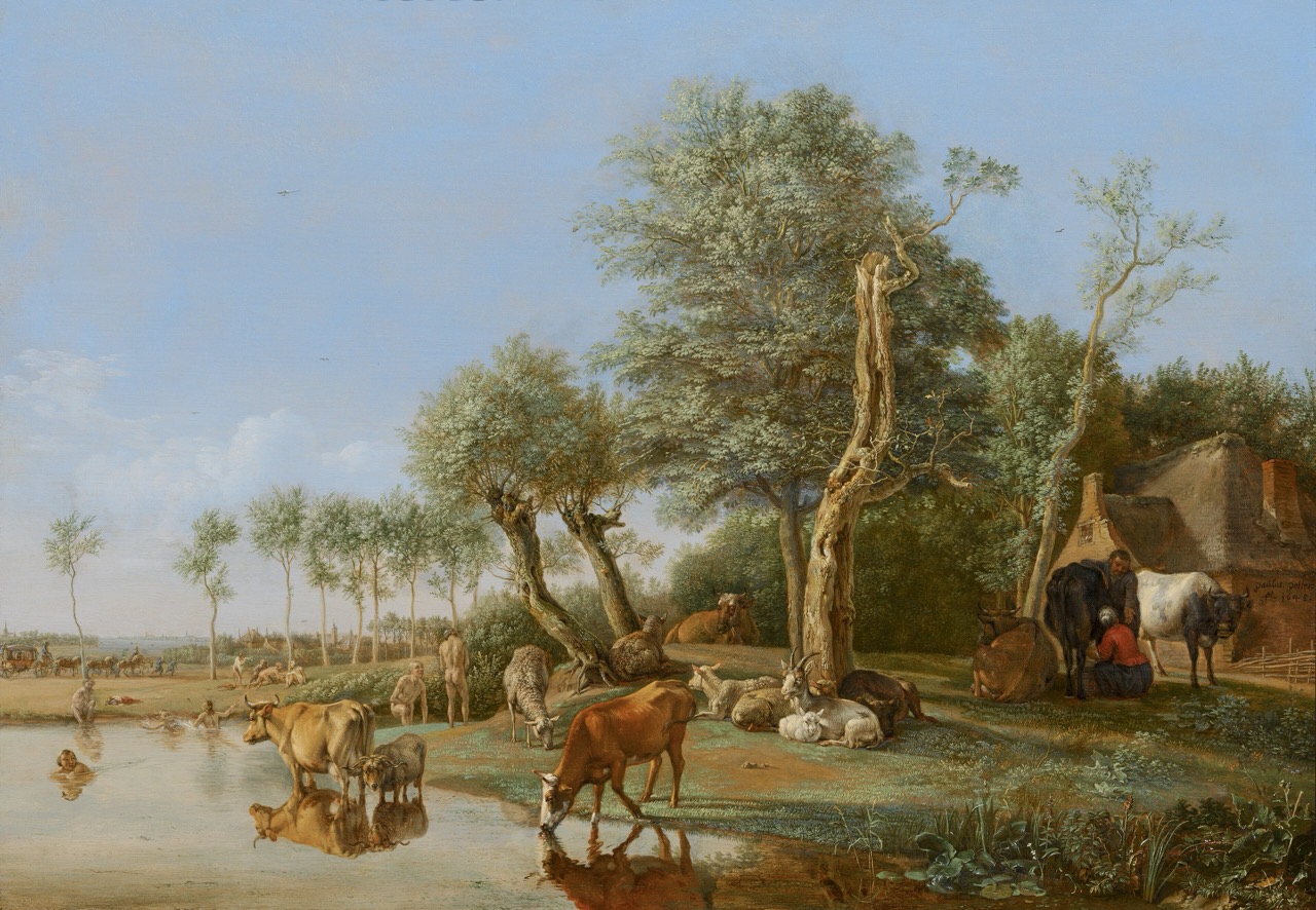 Landscape section · Paulus Potter, Cows Reflected in the Water (1648). ⓒPaulus Potter, Public domain, Wikimedia Commons