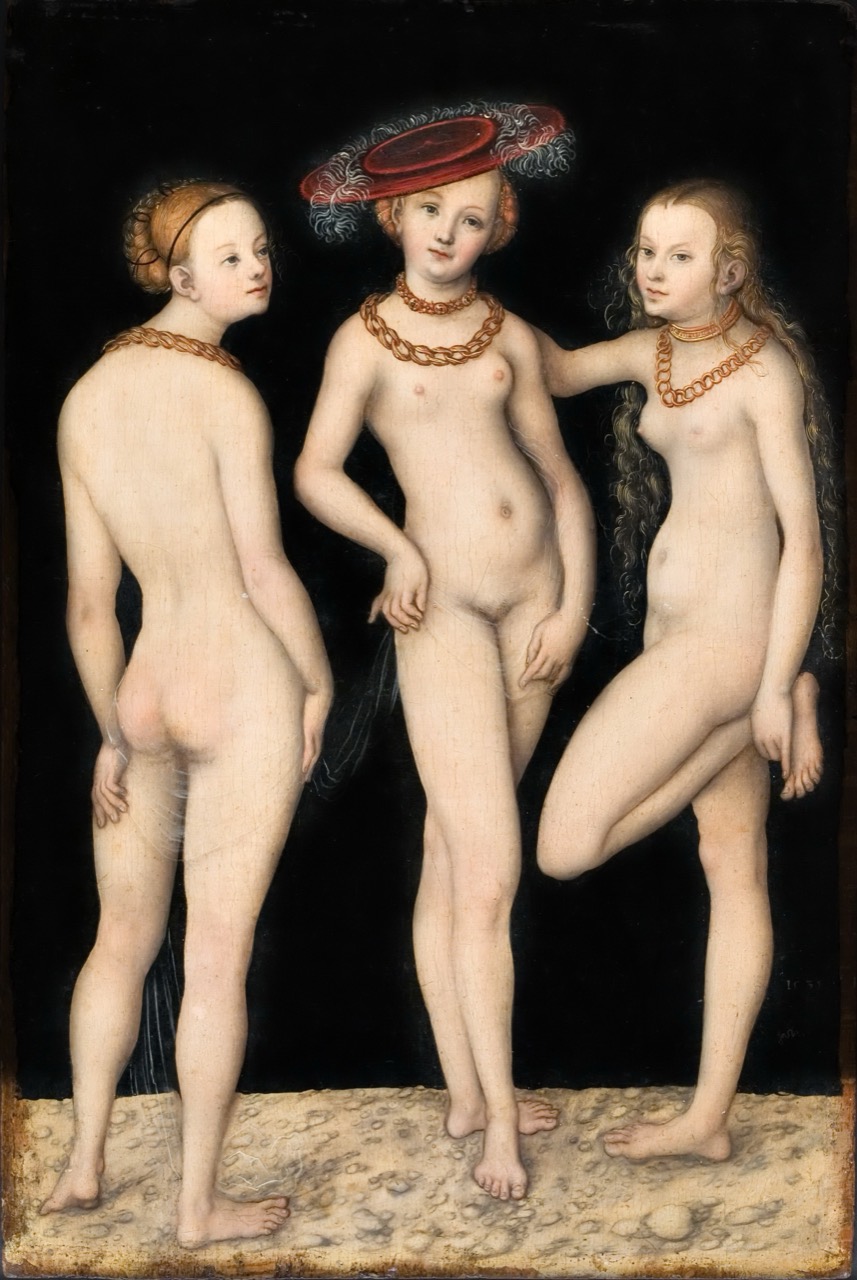 세 여인 · 루카스 크라나흐(Lucas Cranach)의 「삼미신」(1531). 루브르가 2010년 시민 모금을 보태 사들인 그림이다. ⓒLucas Cranach the Elder · Public domain