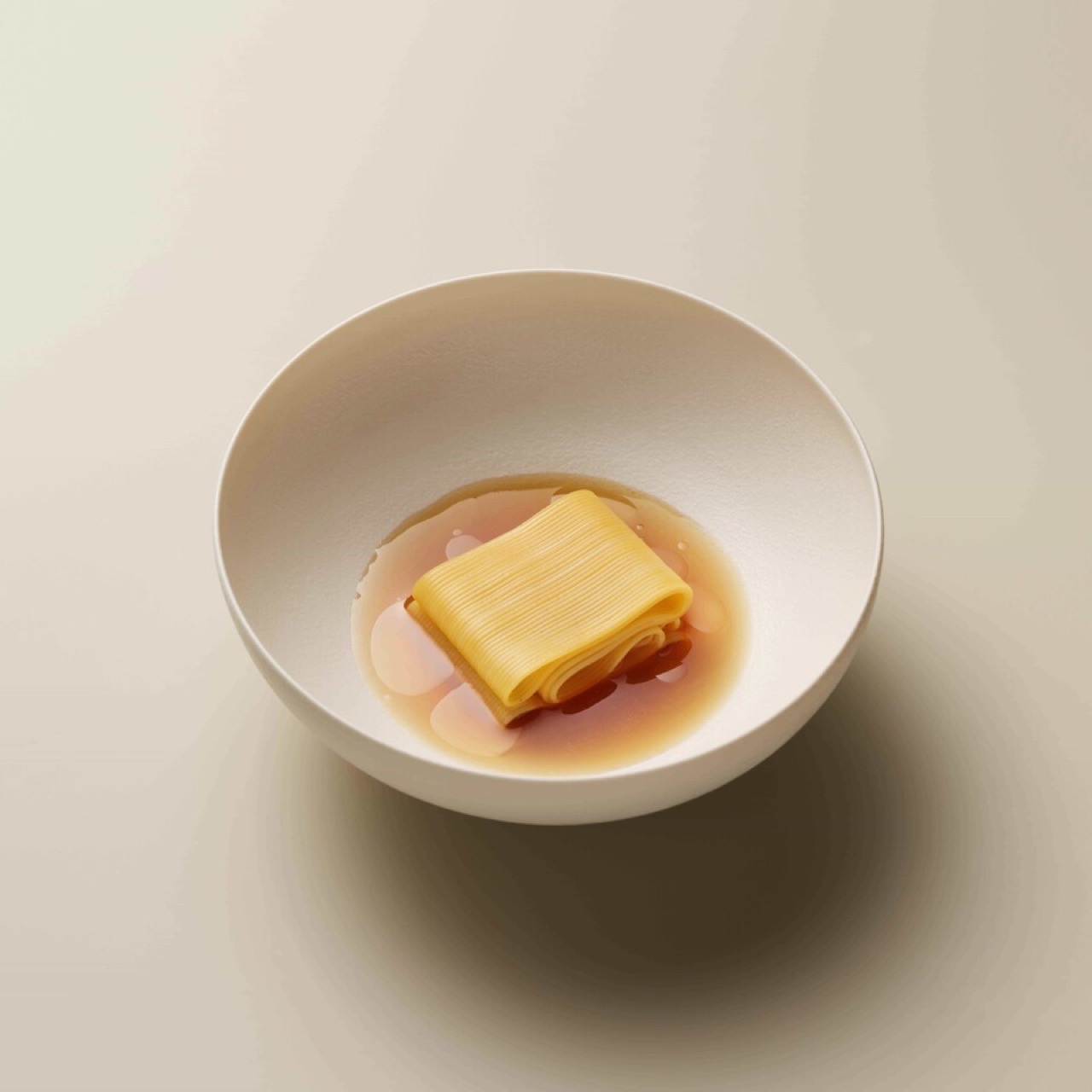 밀면 · 셰프가 부산에서 먹고 자란 밀면. 호박색 국물 위에 면을 네모지게 접어 올렸다. ⓒ호텔앤레스토랑