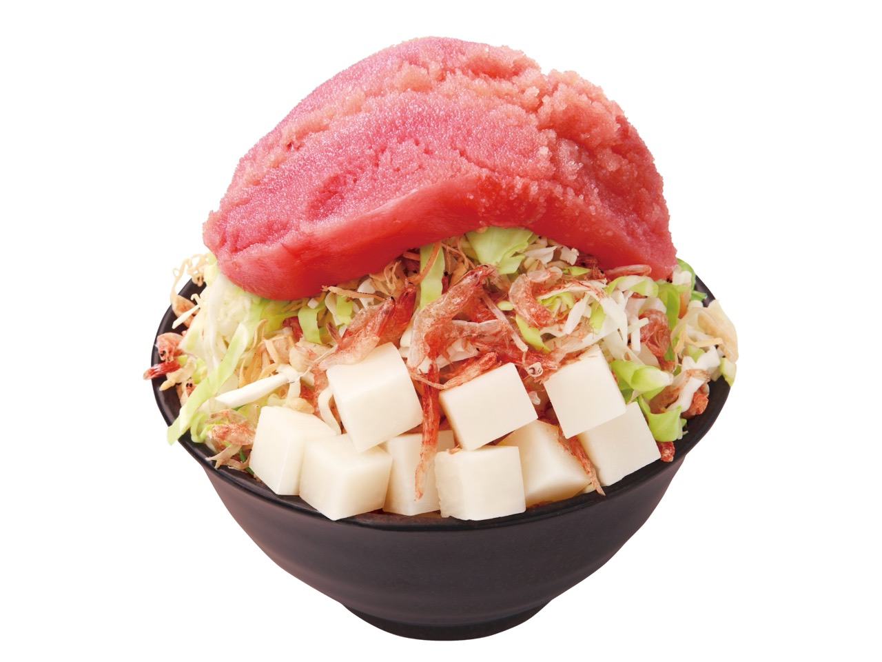 明太子もちもんじゃ · キャベツの上に餅とエビを散らし、明太子を一腹まるごと載せた。ソウル店もこの一品を看板に掲げる。ⓒ加納コーポレーション