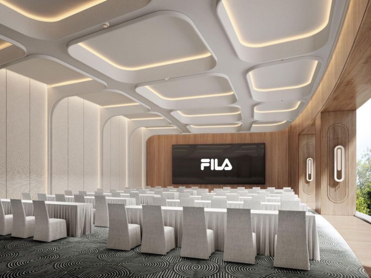 회의·행사장 · 연회장 대신 셋으로 나눈 회의 공간. ⓒFILA HOUSE Shanghai(RetailBoss 게재)