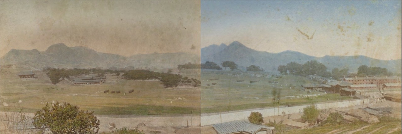 1900년 무렵의 경희궁 · 일제강점기에 전각 대부분이 헐리고 학교가 들어섰다. ⓒ퍼블릭 도메인