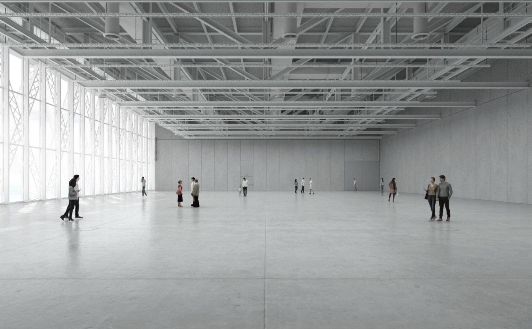 Inside a presentation space · No walls, no columns, only floor and ceiling. ©Moreau Kusunoki