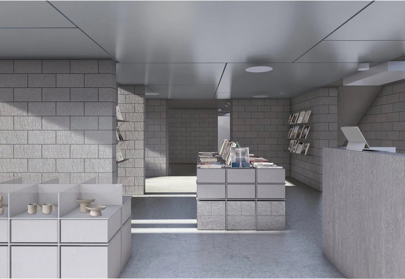 집기도 같은 블록 · 매대와 카운터를 벽과 같은 재료로 짰다. ⓒMIDW architects·studio arche