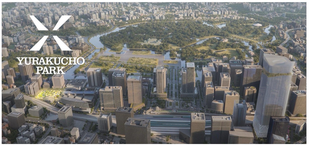 土地の位置 · 高層で埋まった丸の内で、黄色く光る一区画だけが地上1階のまま残る。©三菱地所
